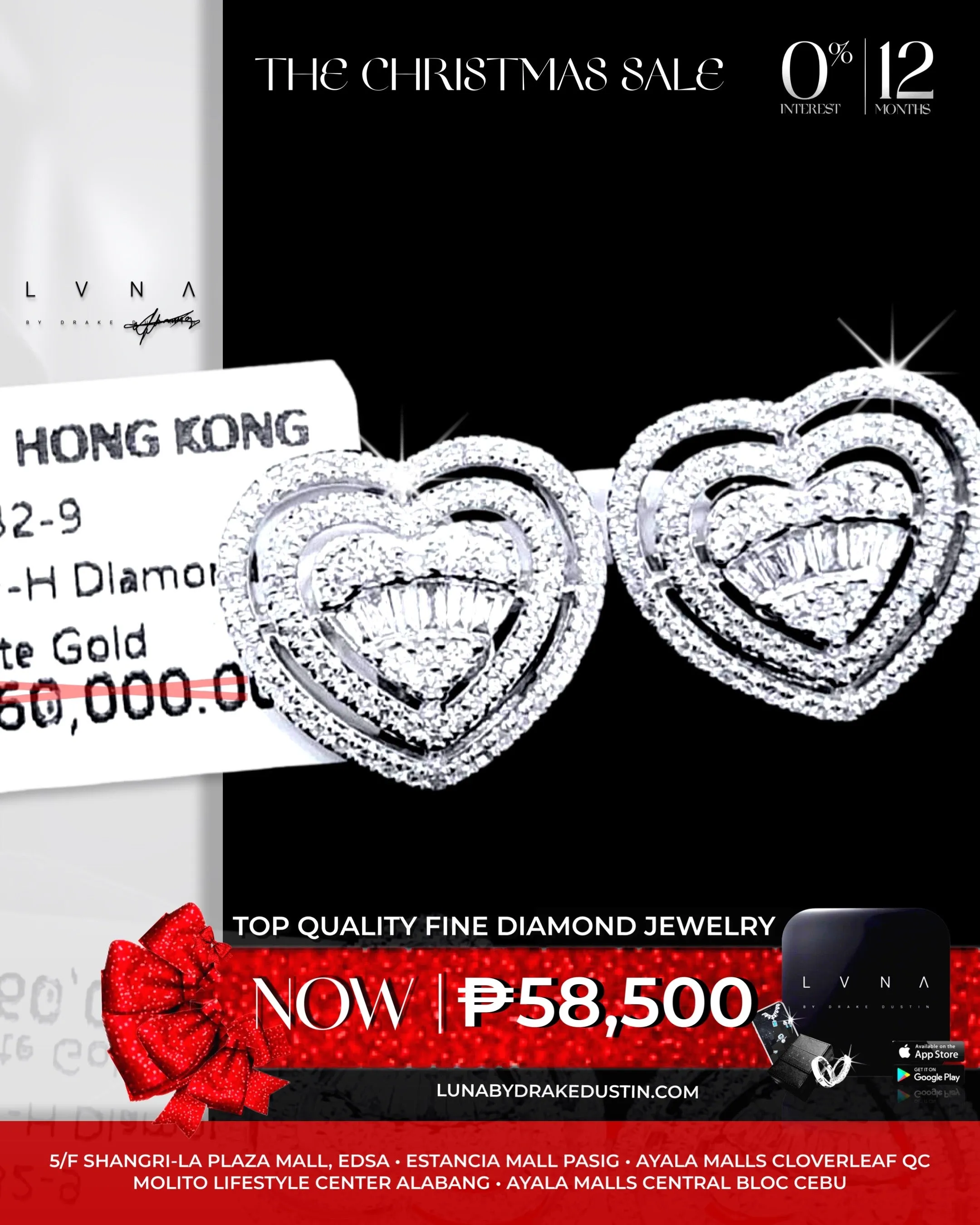 Large Heart Halo Diamond Earrings 14kt
