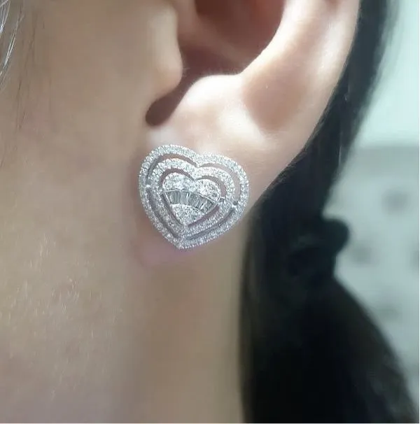 Large Heart Halo Diamond Earrings 14kt