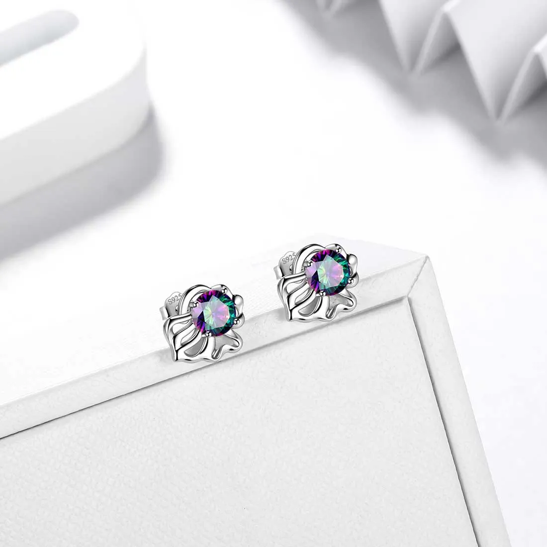 Leo Stud Earrings Women Girls Constellation Jewelry Mystic Topaz Sterling Silver