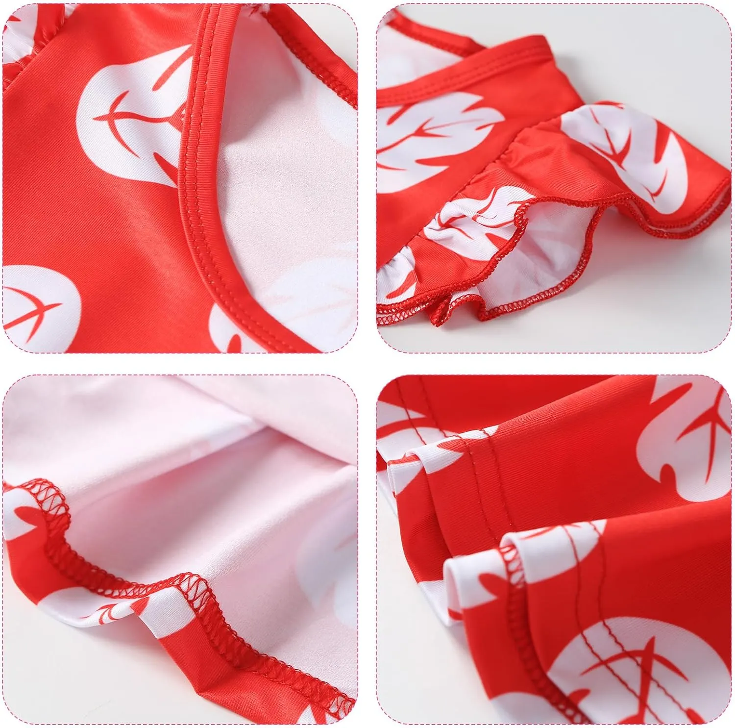 Little Girls Costume Dress with 4inch Hawaiian Red Flower Hair Clip Toddler Red Leaf Dress Halloween Cosplay Outfit