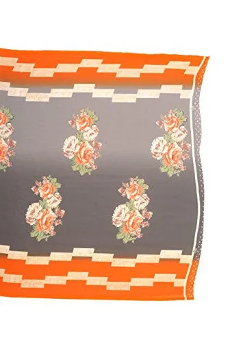 Livie Women's Georgette Sarees Party Wear/Fancy Georgette Sarees/Printed Georgette Sarees - Lead Grey &amp; Tangerine