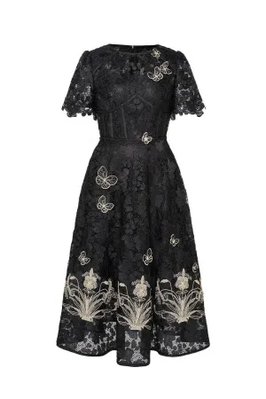 Lorraine A-line Embroidered Lace Midi Dress