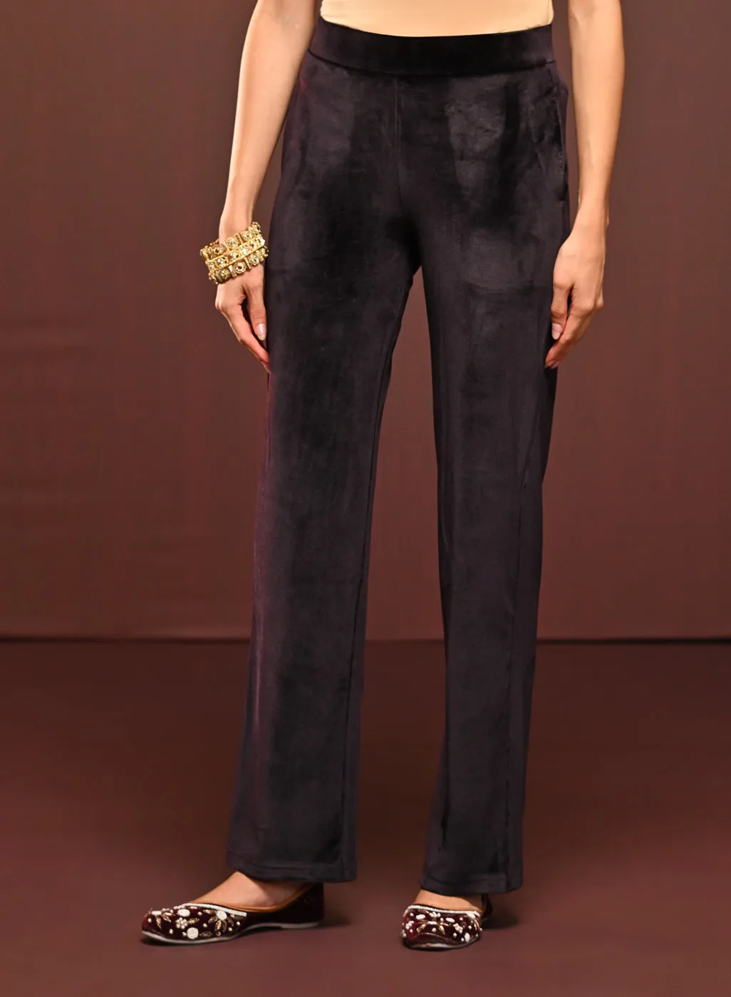 Mallika Deep Purple Embroidered Velvet Co-ord Set for Women