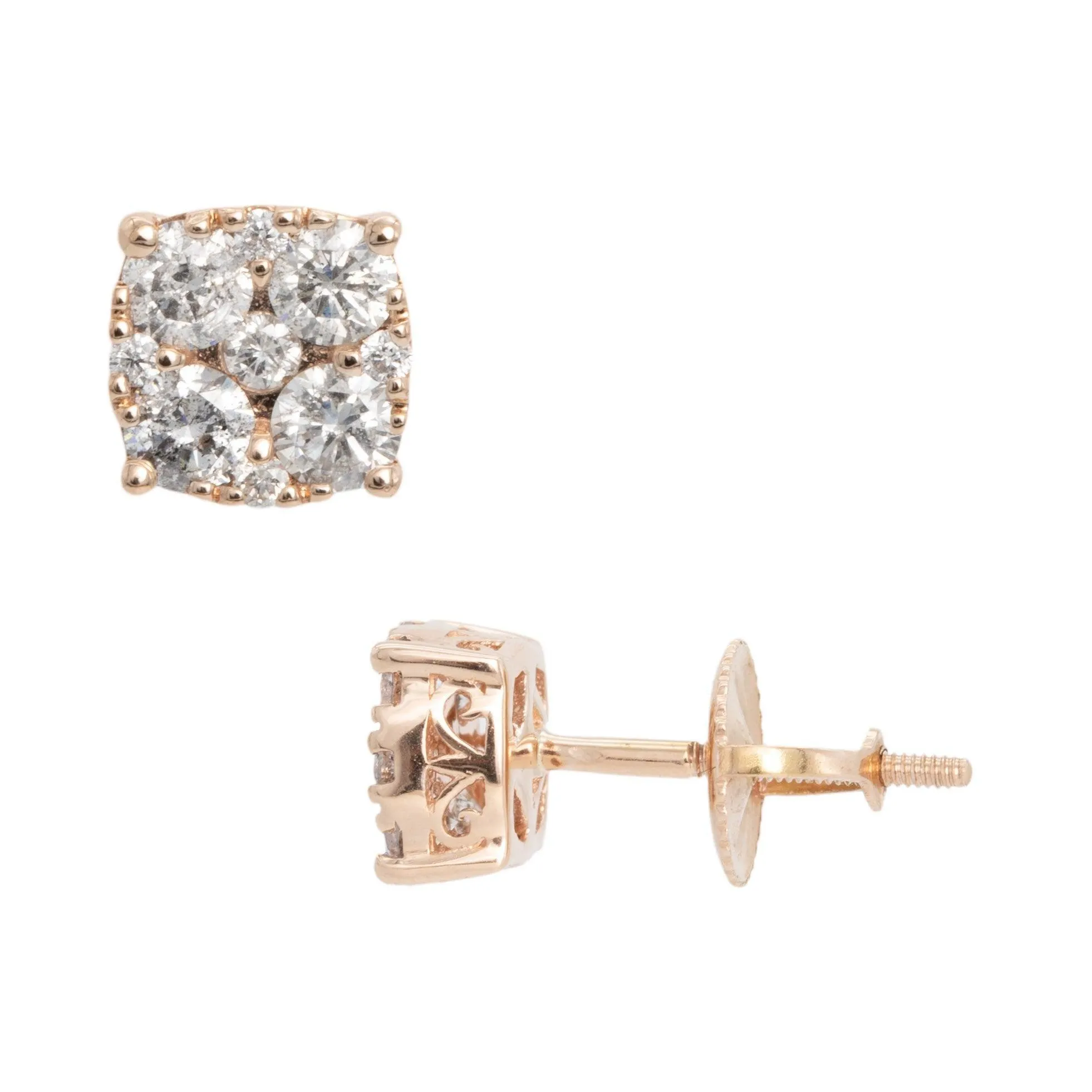 Men's Cluster Diamond Stud Earrings 1.01ct 14K Rose Gold