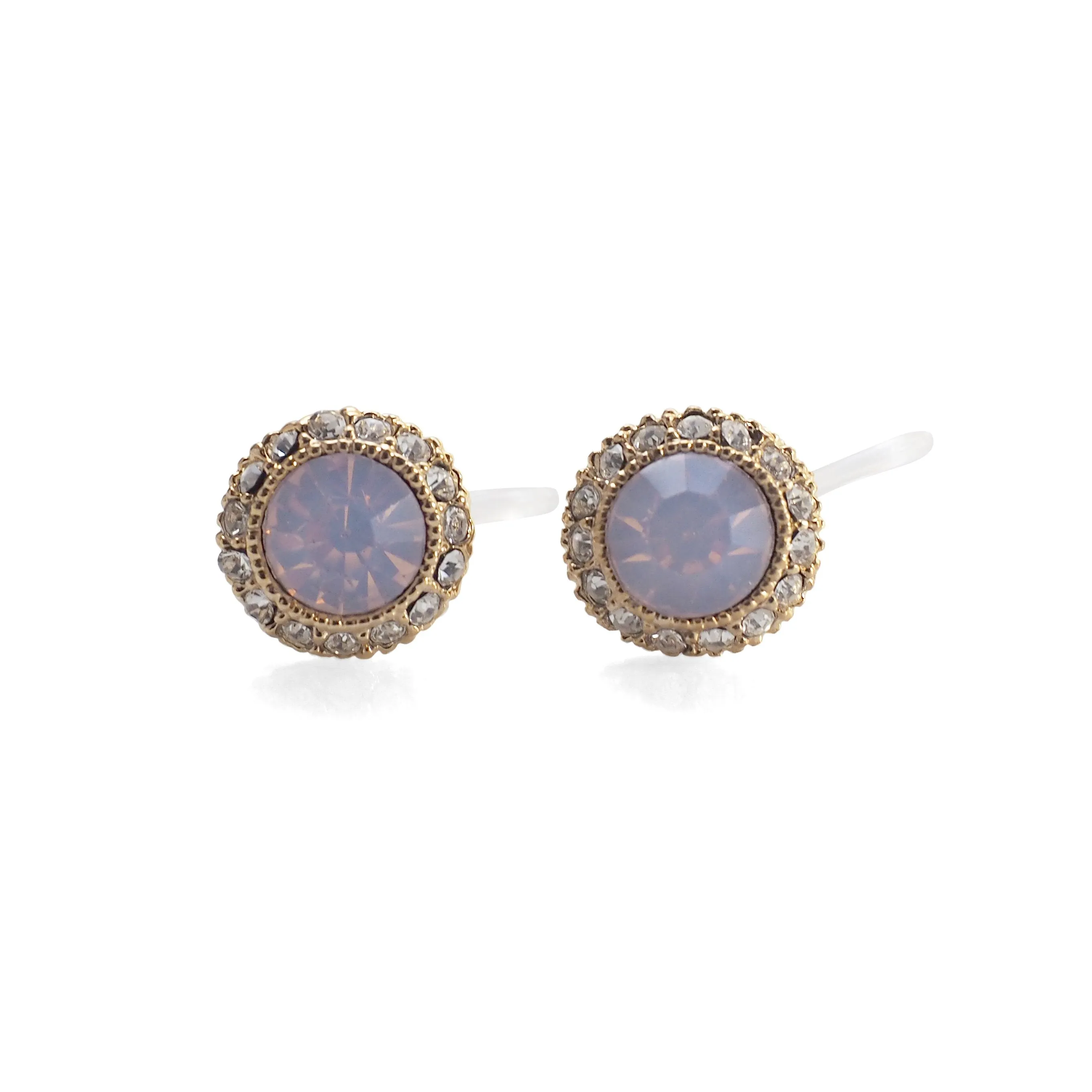Milky Pink Rhinestone Crystal Invisible Clip On Stud Earrings