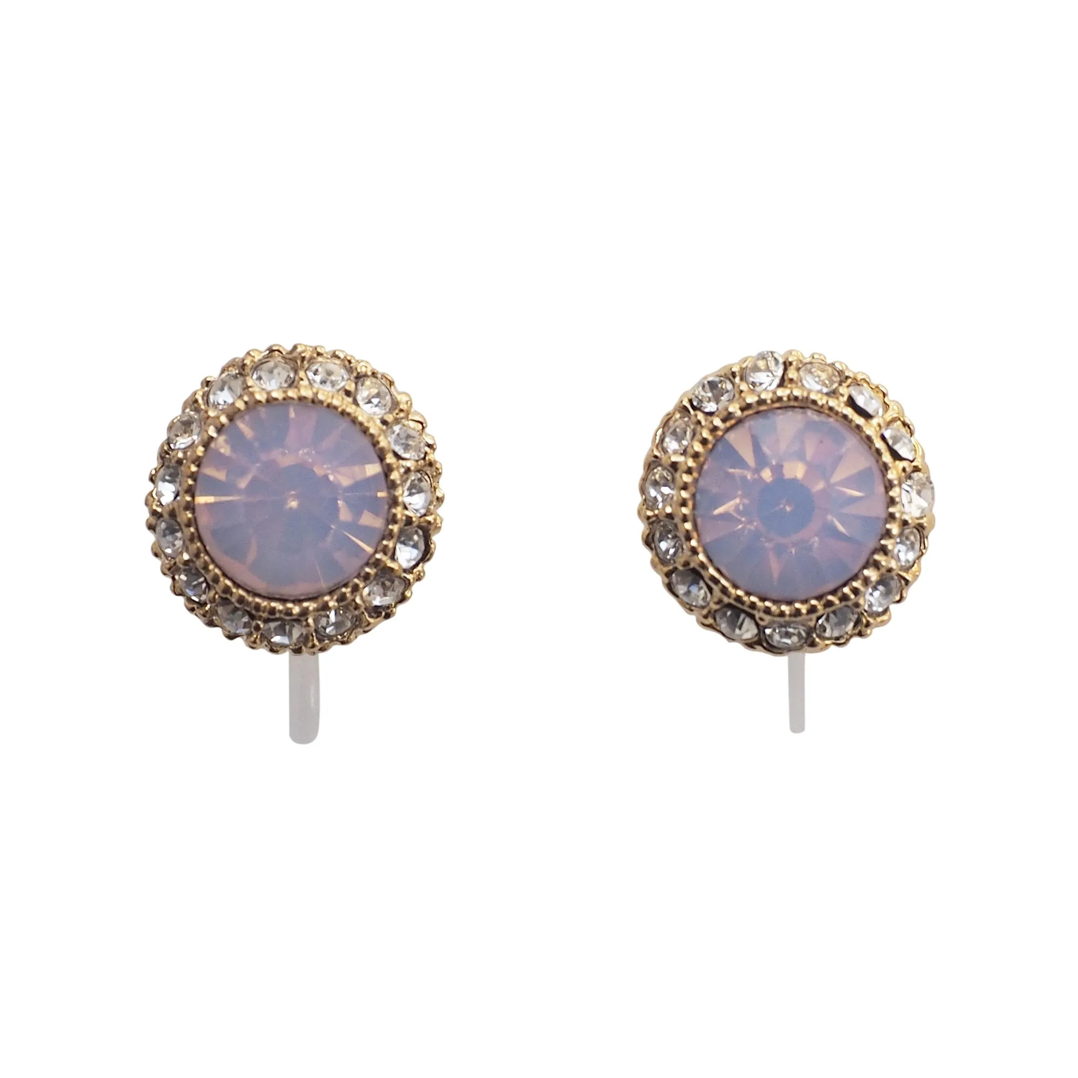Milky Pink Rhinestone Crystal Invisible Clip On Stud Earrings