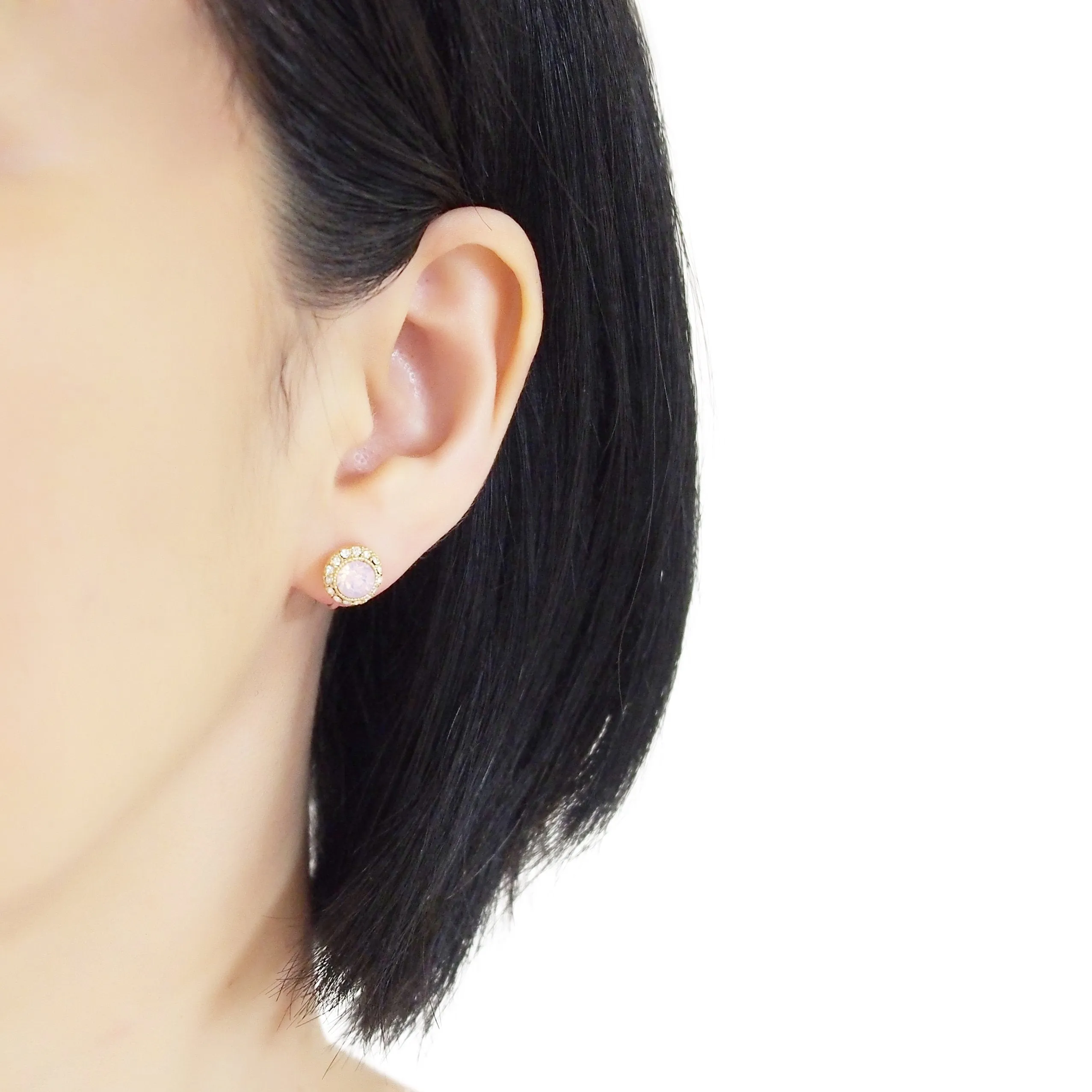 Milky Pink Rhinestone Crystal Invisible Clip On Stud Earrings