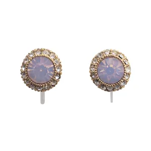 Milky Pink Rhinestone Crystal Invisible Clip On Stud Earrings