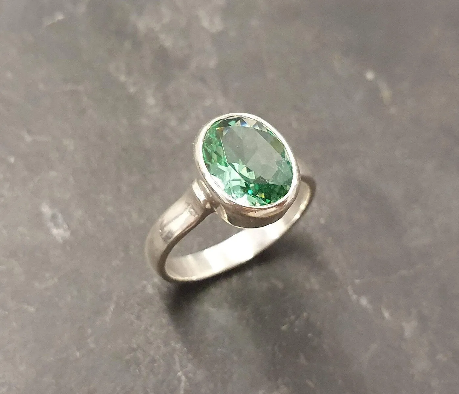 Mint Emerald Ring - Green Oval Ring - Vintage Bezel Ring