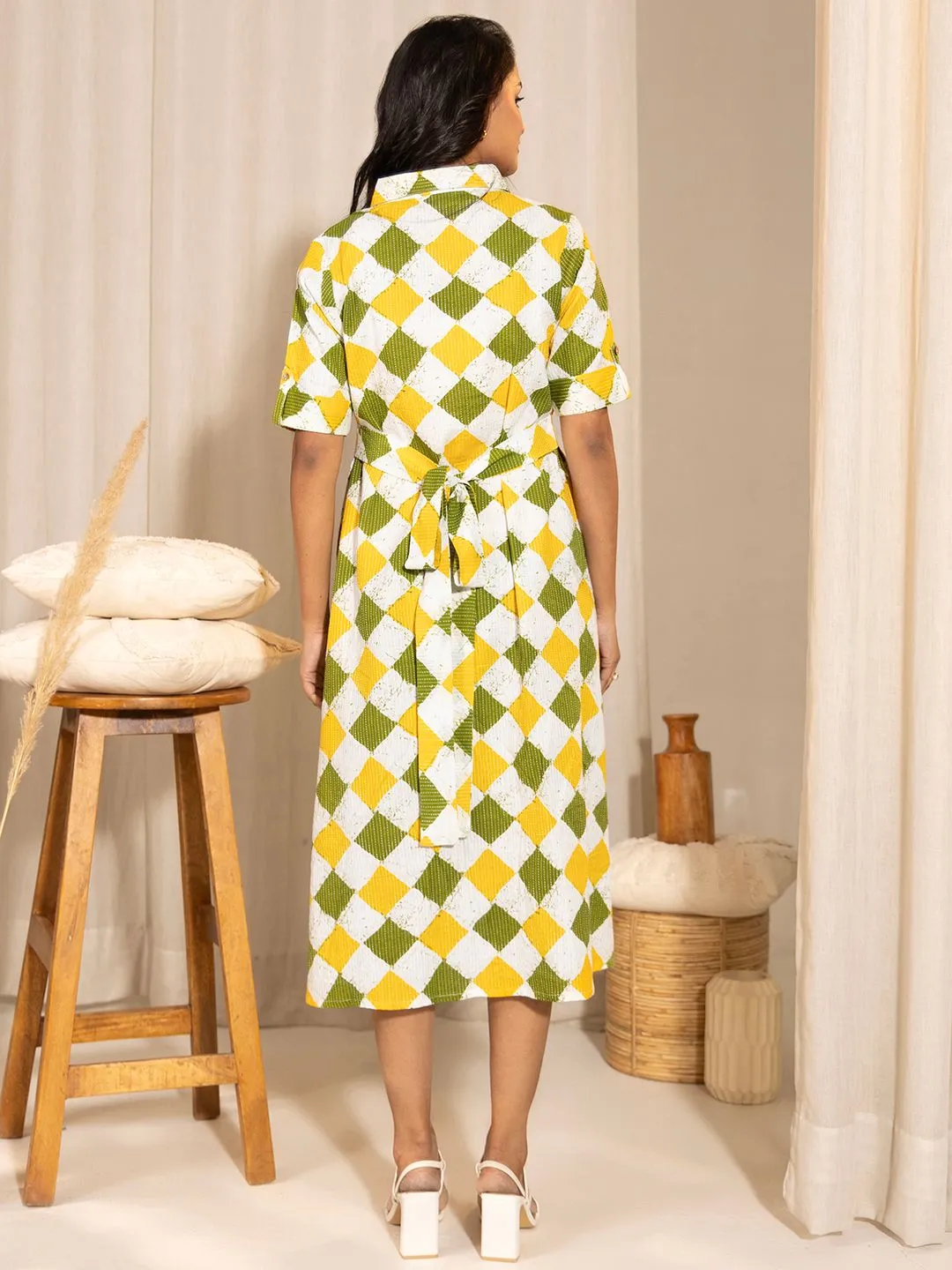 Multicolour Cotton Geometric Printed A-Line Dress
