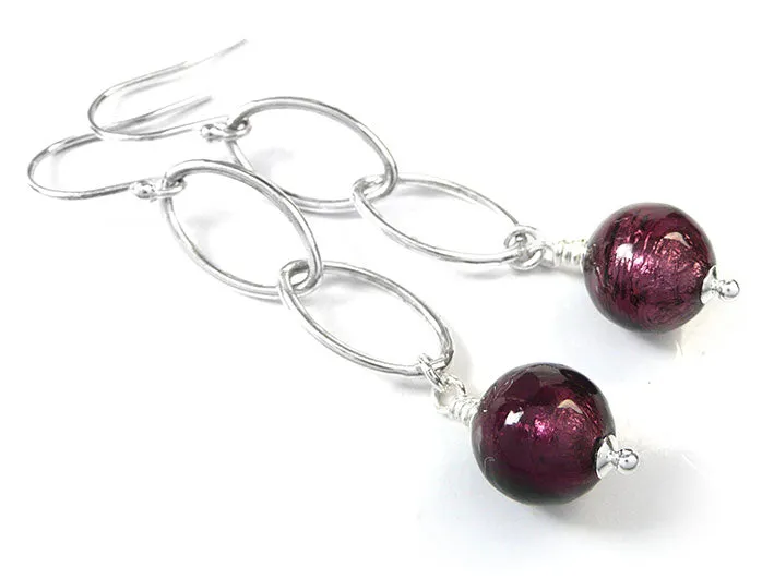 Murano Glass Ellisse Earrings - Burgundy