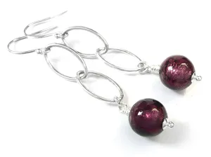 Murano Glass Ellisse Earrings - Burgundy