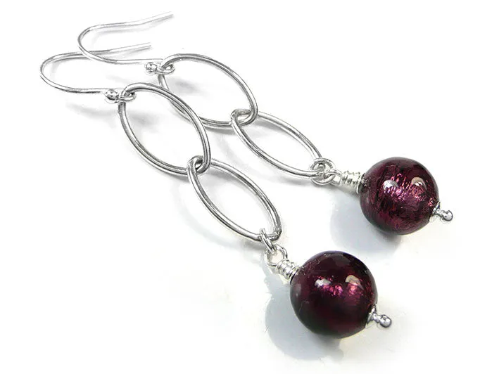 Murano Glass Ellisse Earrings - Burgundy