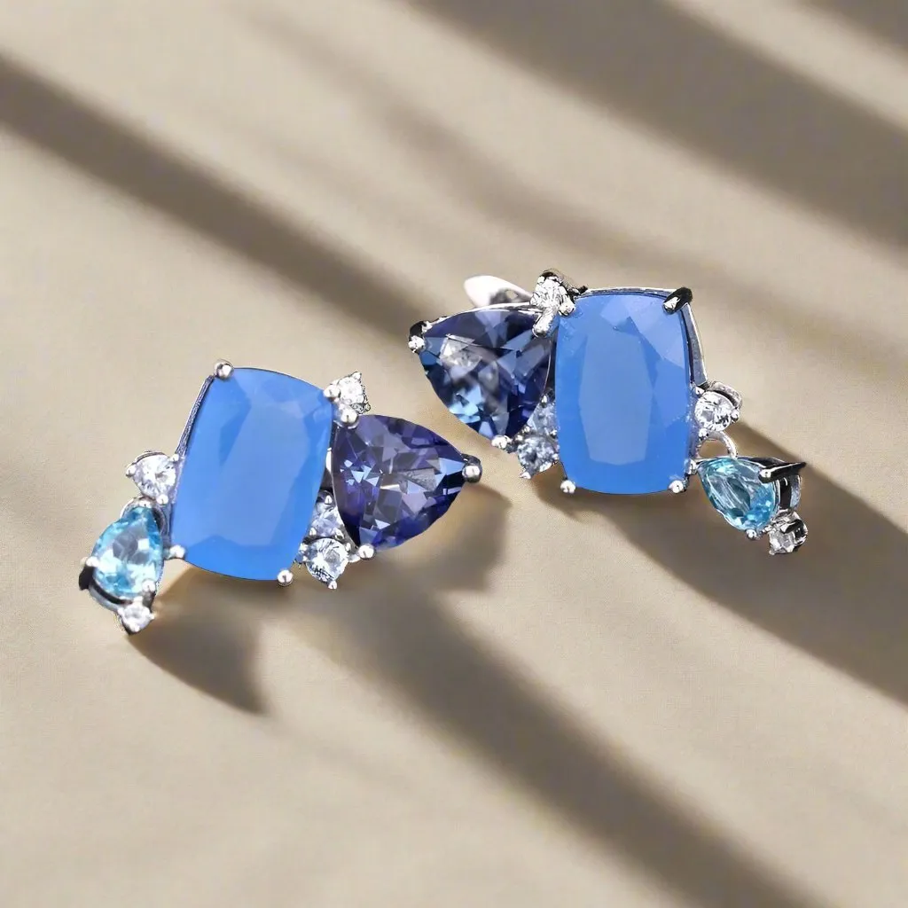Natural Aqua Blue Calcedony Drop Earrings