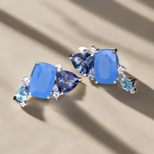 Natural Aqua Blue Calcedony Drop Earrings