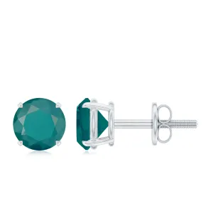 Natural Emerald Solitaire Stud Earrings