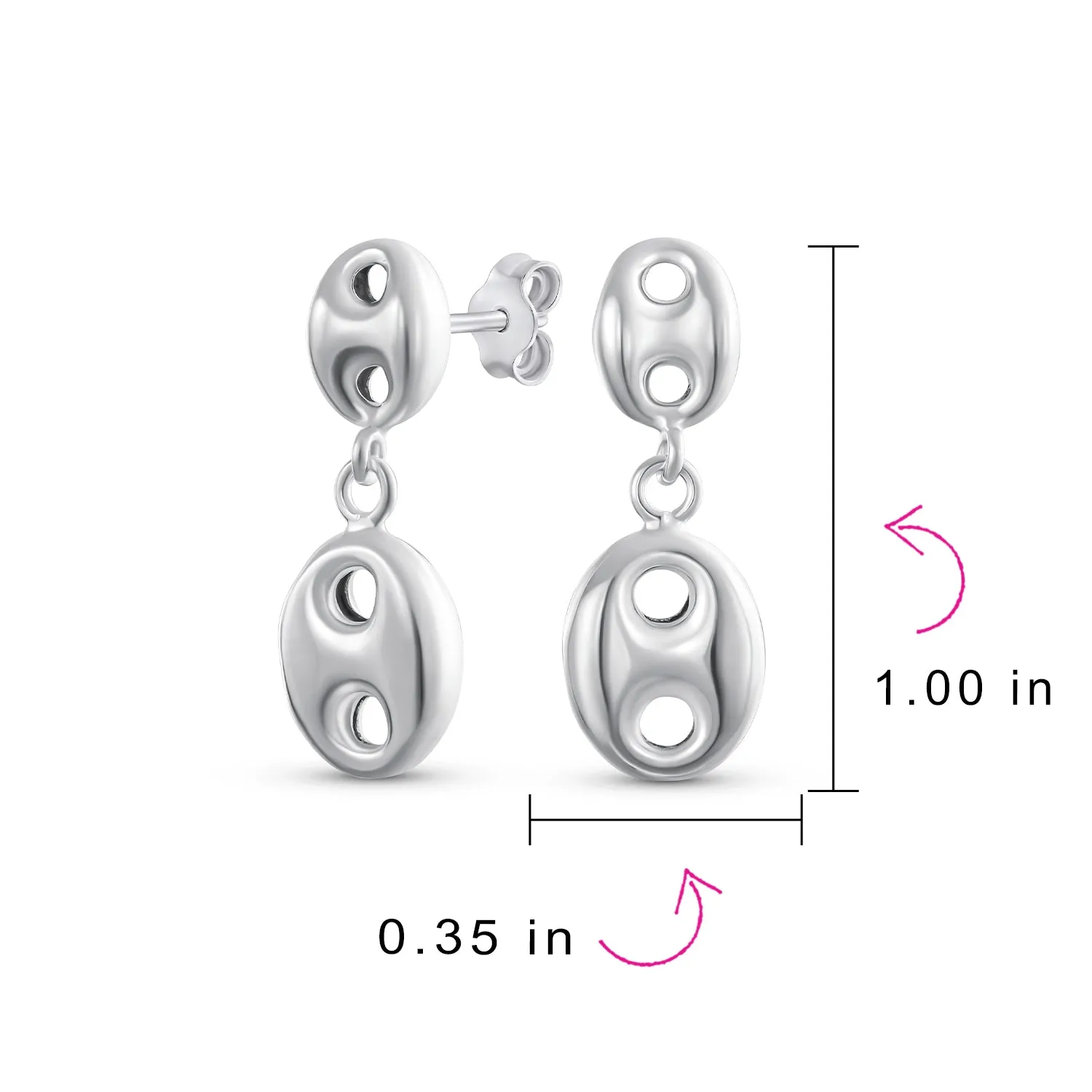 Nautical Sterling Silver Anchor Stud Earrings with Puff Mariner Design