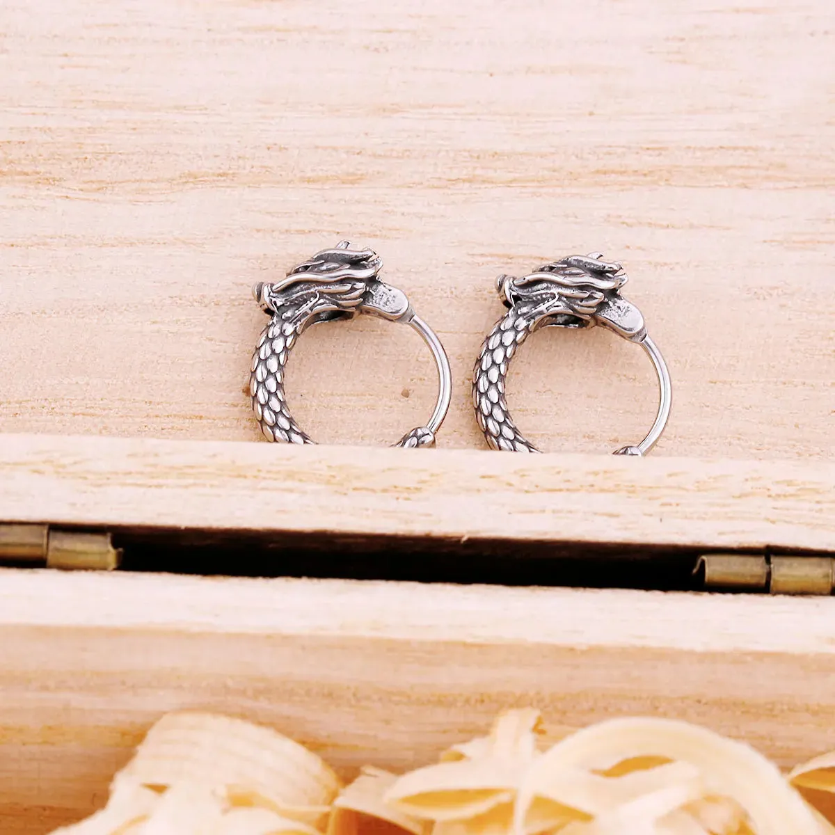 New Stainless Steel Vintage Dragon Hoop Viking Earring