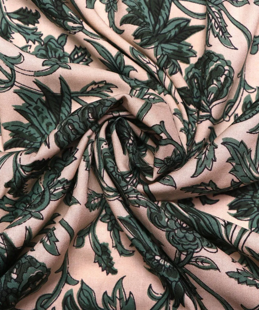 Off-white Block Print Rayon Fabric