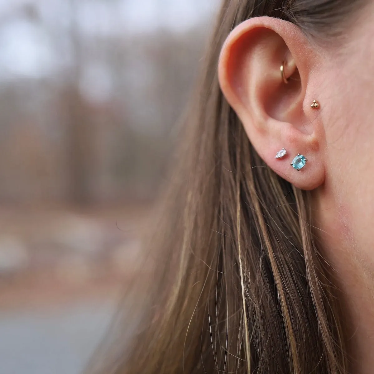 Oval Blue Apatite Stud Earrings