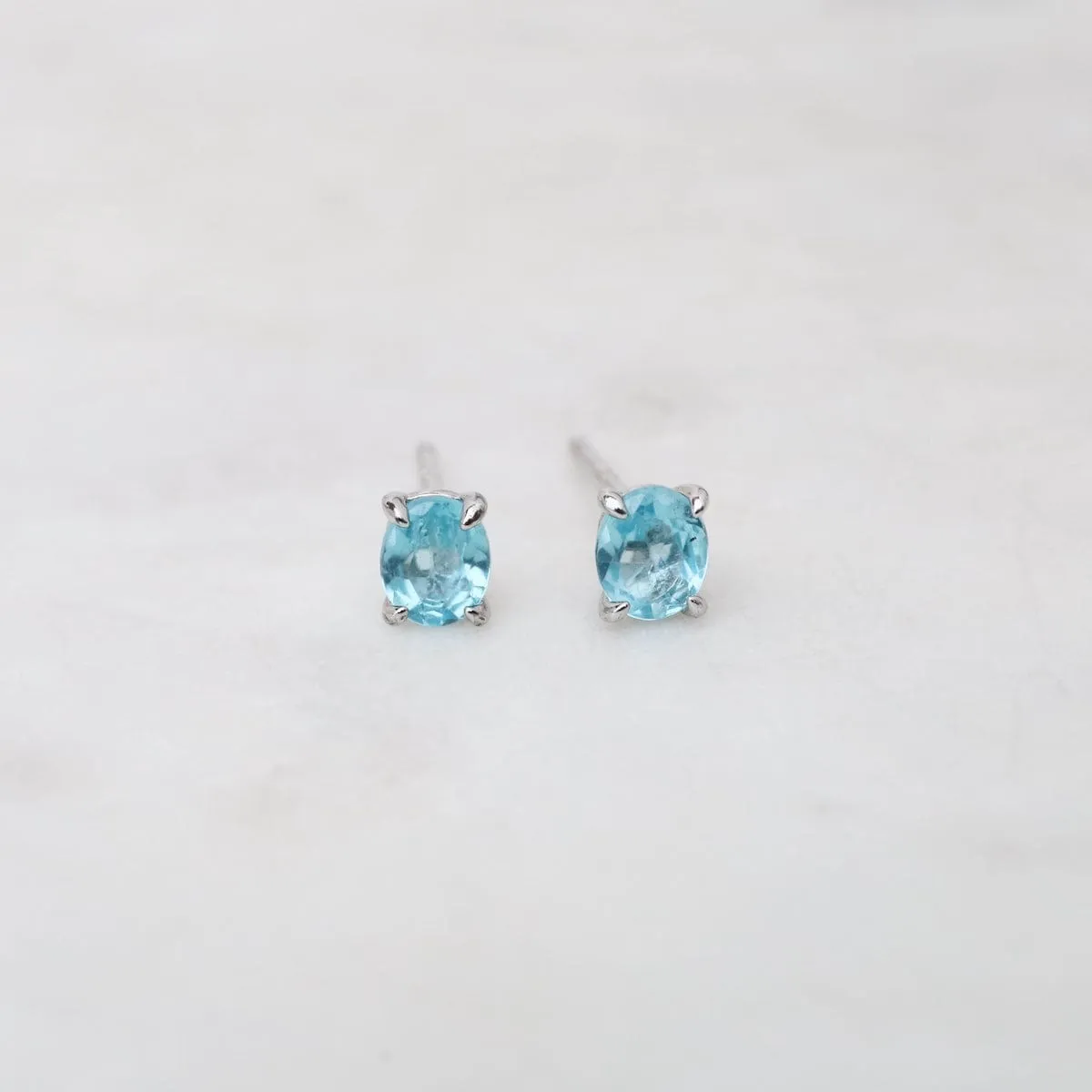 Oval Blue Apatite Stud Earrings