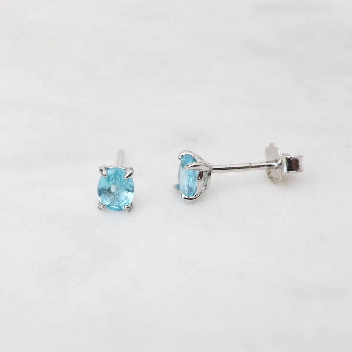 Oval Blue Apatite Stud Earrings