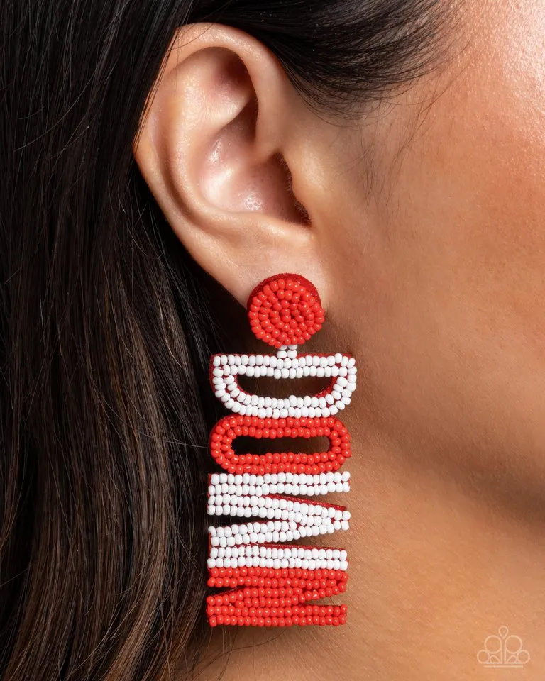 Paparazzi Earring ~ Touchdown Texture - Red