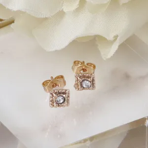 Pink Gold Tone Square Studs