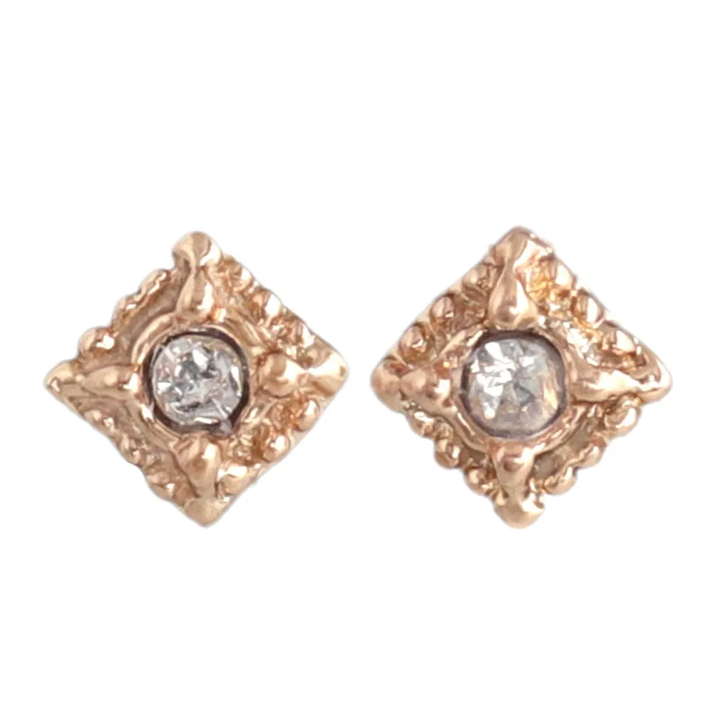 Pink Gold Tone Square Studs