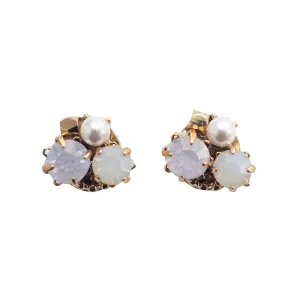 Pink Rhinestone and Pearl Invisible Clip On Stud Earrings