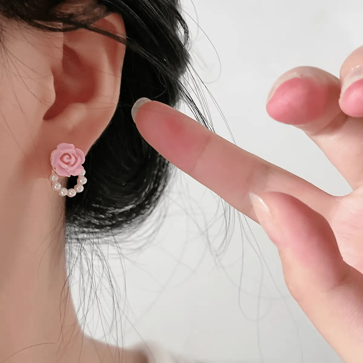 Pink Rose Pearl Chain Earrings