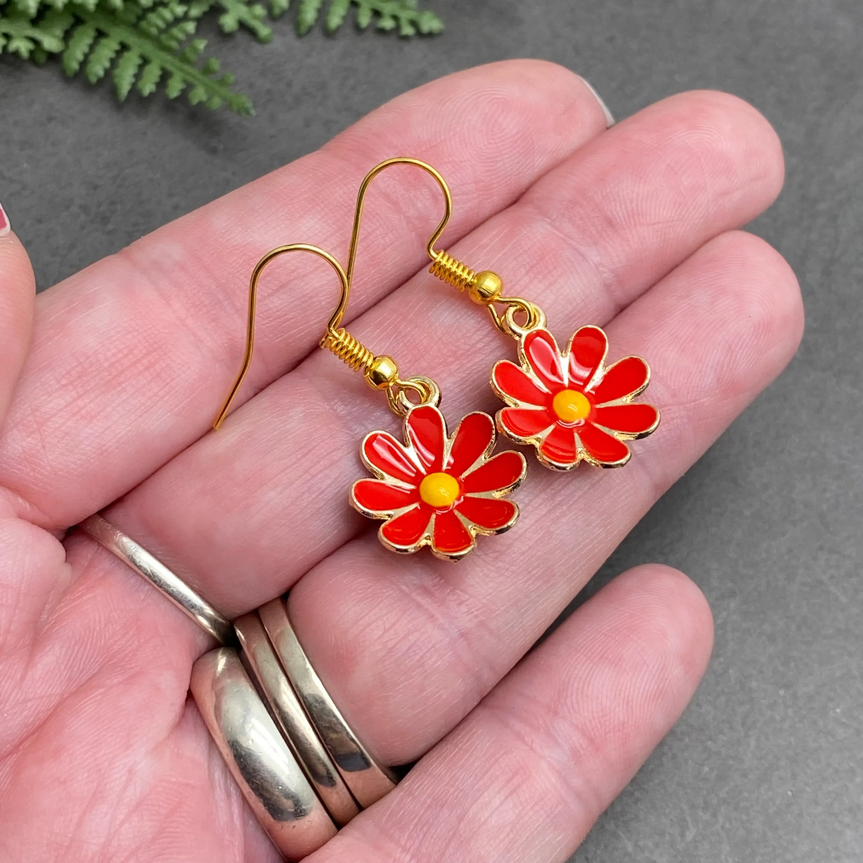 Red Flower Charm Earrings