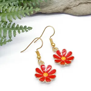 Red Flower Charm Earrings