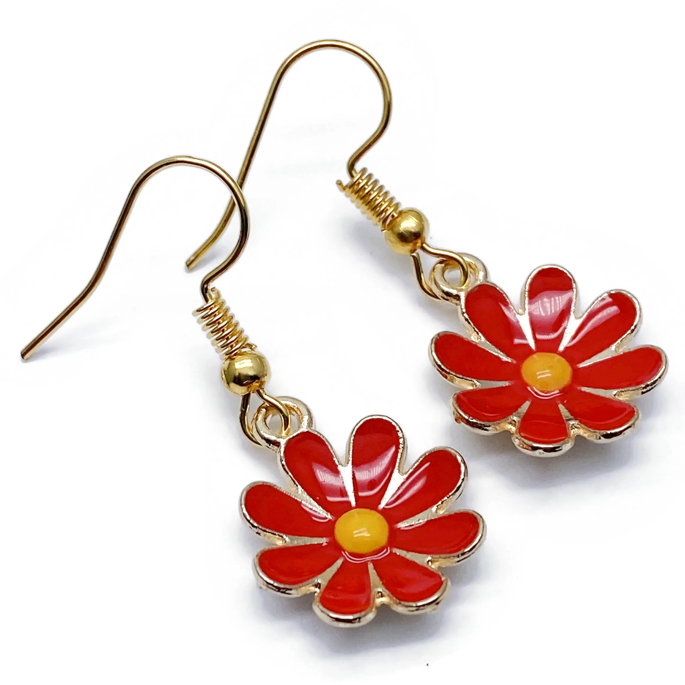 Red Flower Charm Earrings
