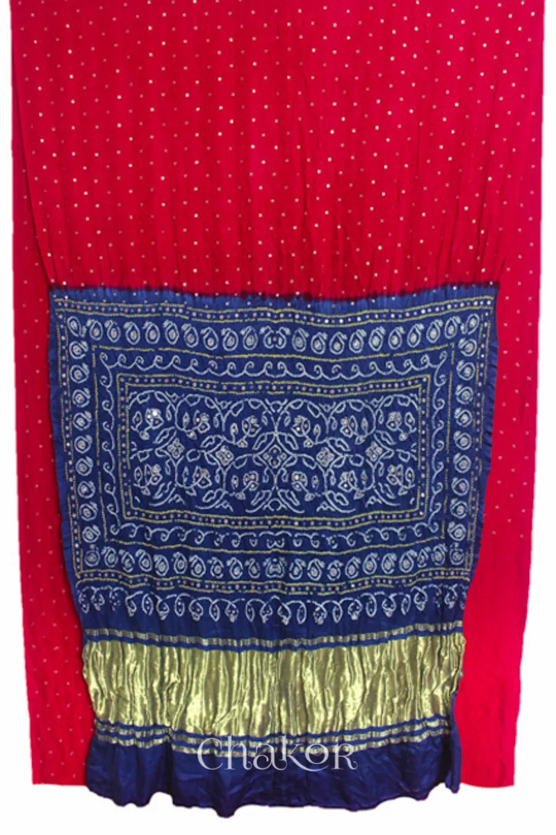 Red Indigo Bandhani Gaji Silk Saree