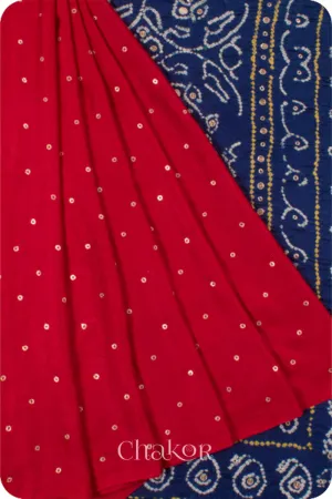 Red Indigo Bandhani Gaji Silk Saree