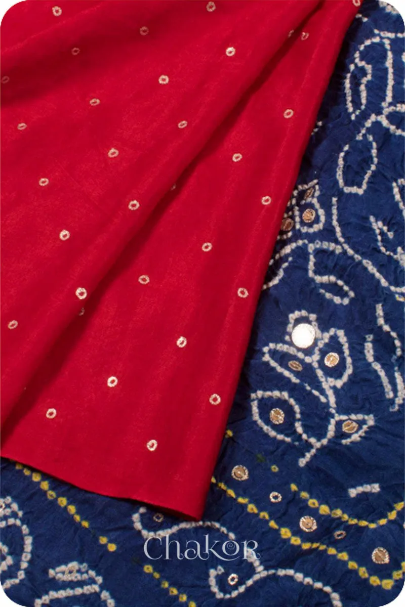 Red Indigo Bandhani Gaji Silk Saree