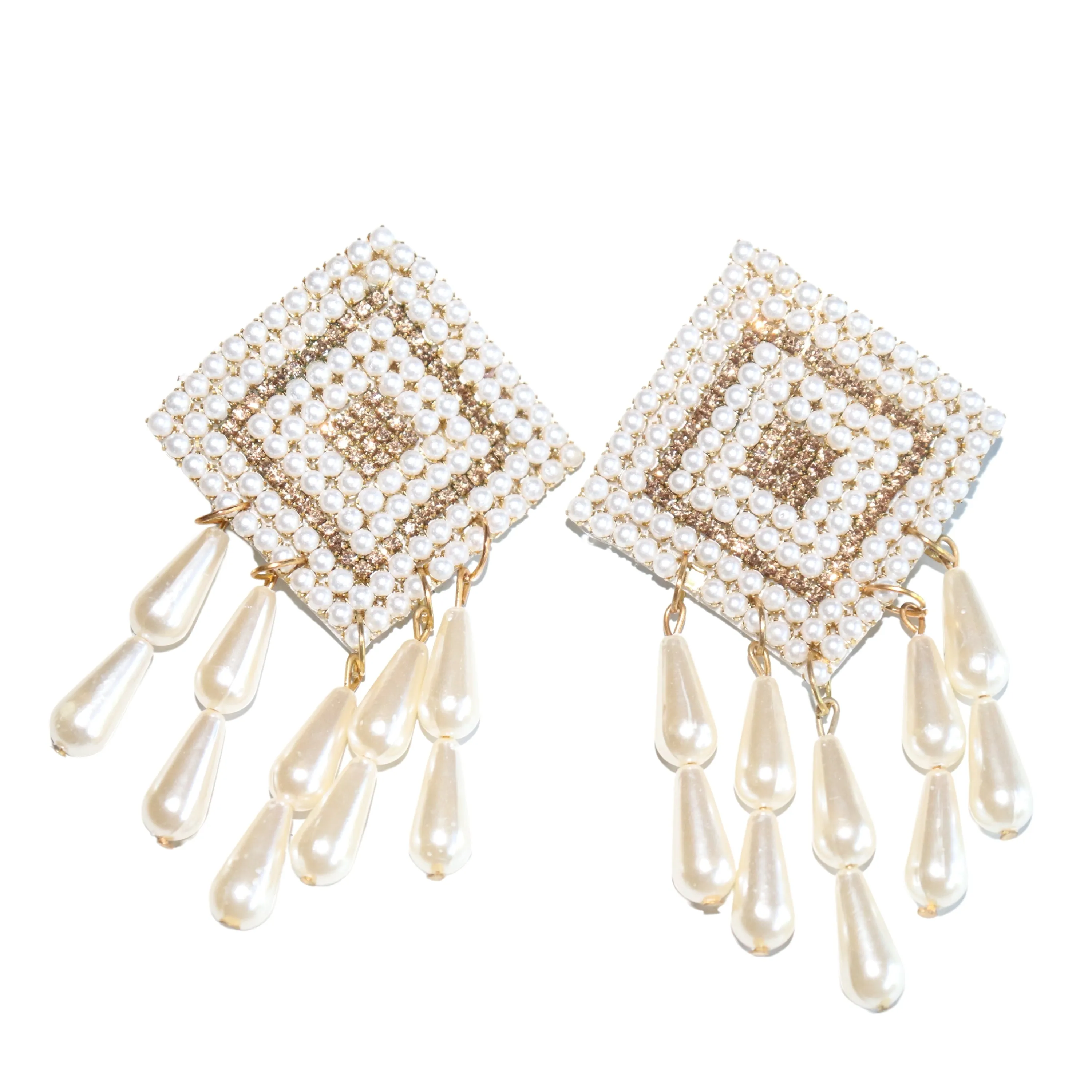 Roads To India - Premium Handmade Beaded Kundan Finished Pearl Earrings for Women and Girls - Ethnic Jewelry - Boho Wedding Party Vacation - Gorgeous Handmade Earrings