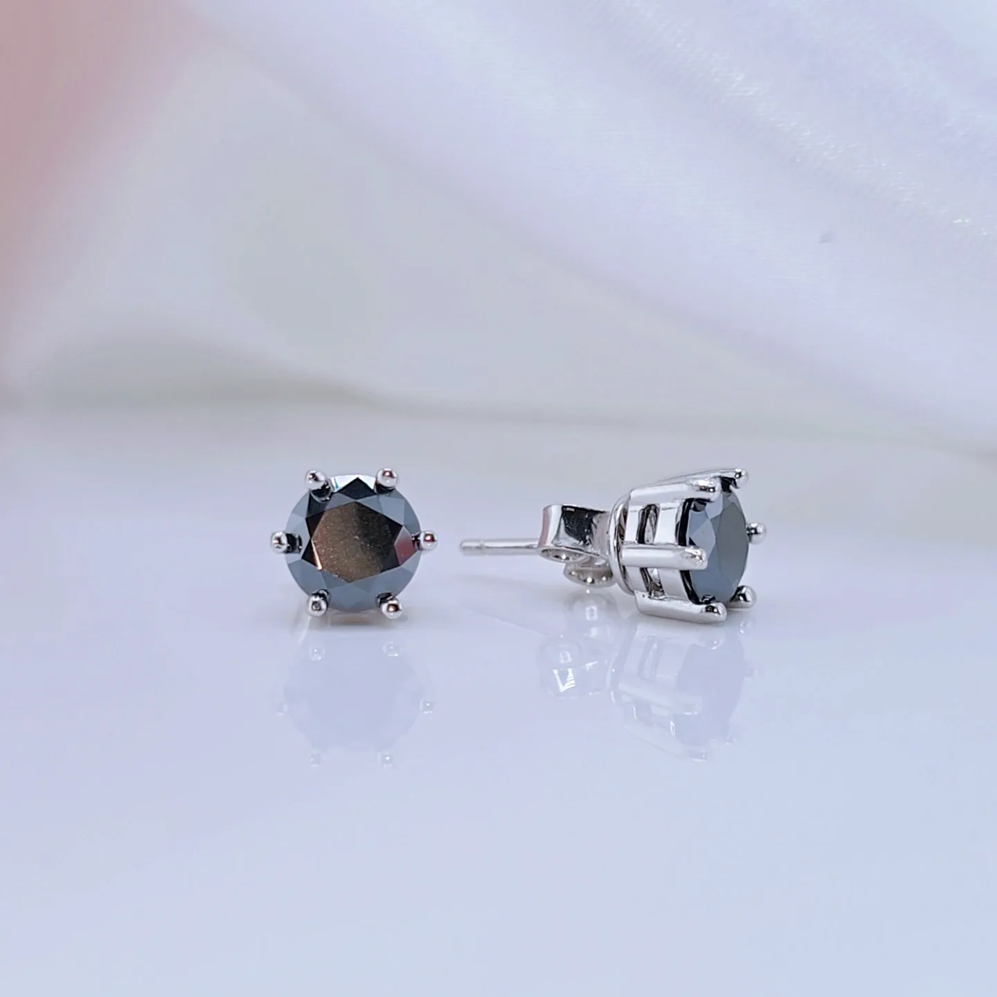 Round Black Diamond Stud Earrings