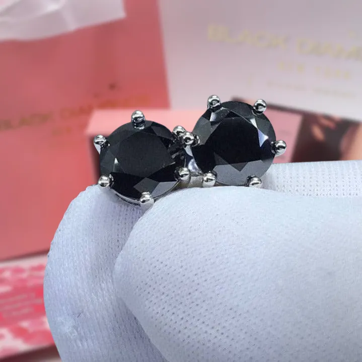 Round Black Diamond Stud Earrings