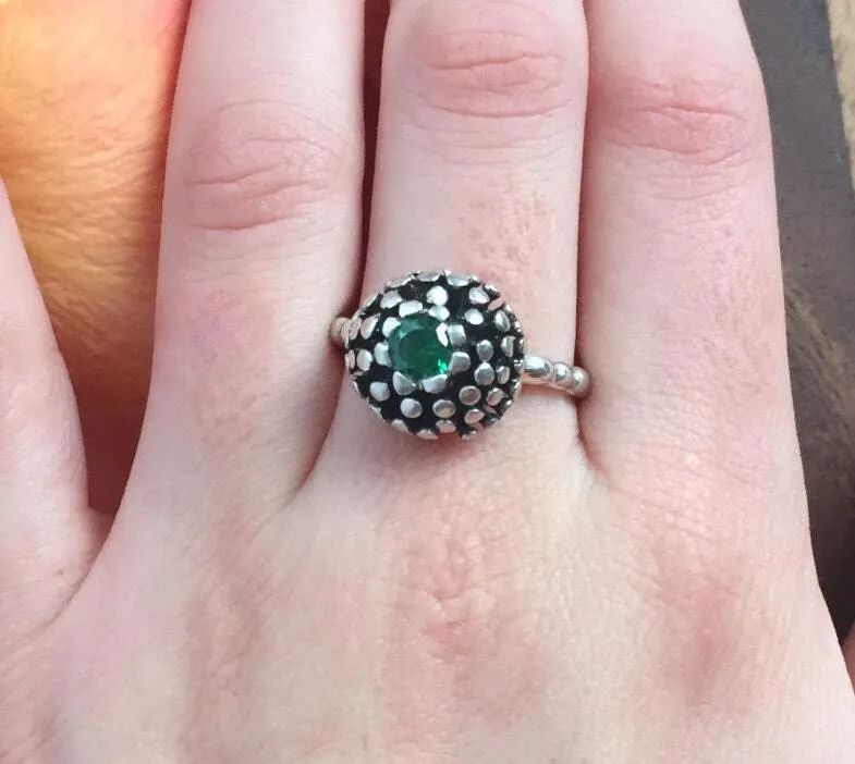 Round Emerald Ring - Sphere Silver Ring - Emerald Flower Ring