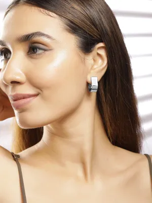 Rubans Silver-Plated Sleek Rectangular Hoop Earrings with Modern Minimalistic Design