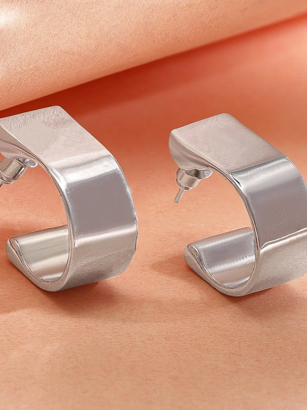 Rubans Silver-Plated Sleek Rectangular Hoop Earrings with Modern Minimalistic Design