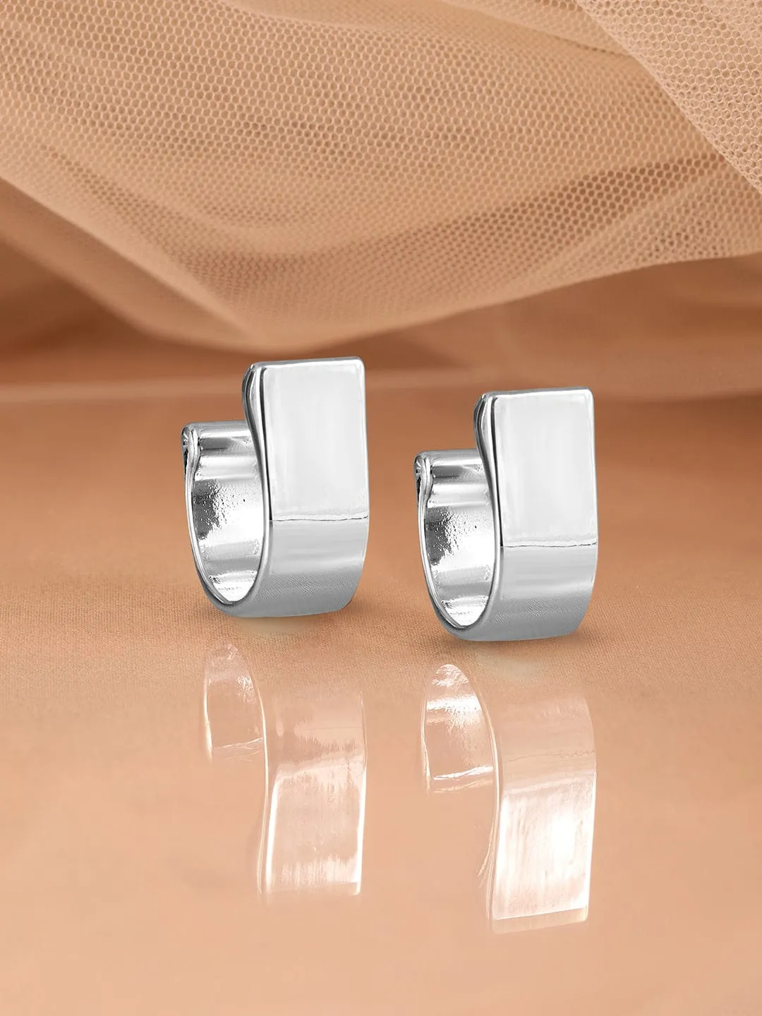 Rubans Silver-Plated Sleek Rectangular Hoop Earrings with Modern Minimalistic Design