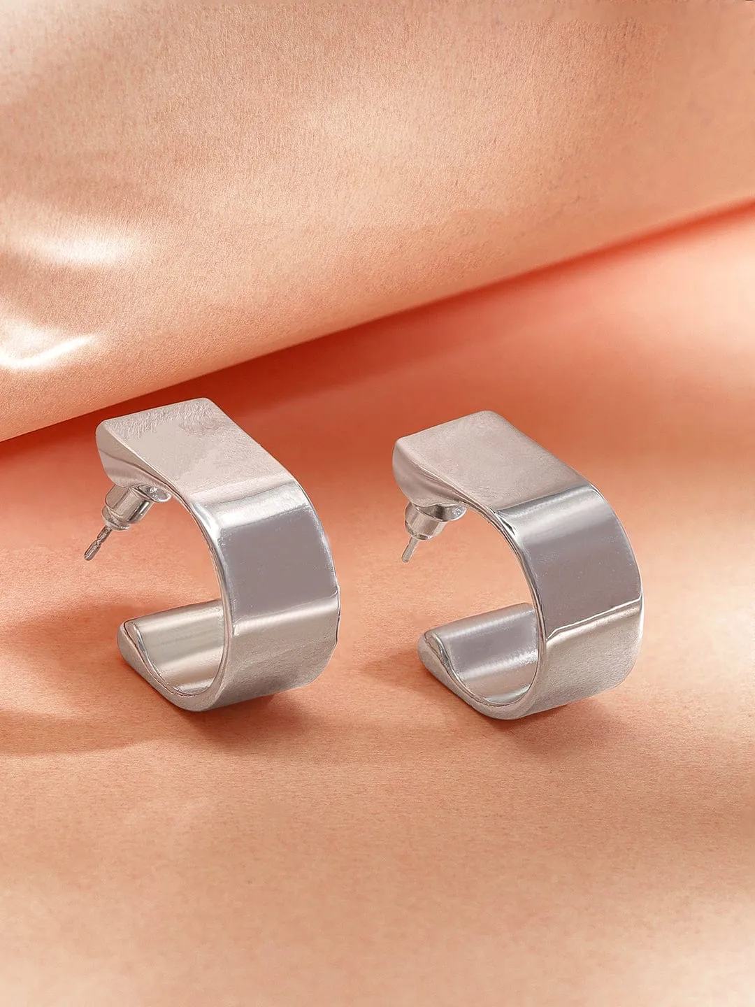 Rubans Silver-Plated Sleek Rectangular Hoop Earrings with Modern Minimalistic Design