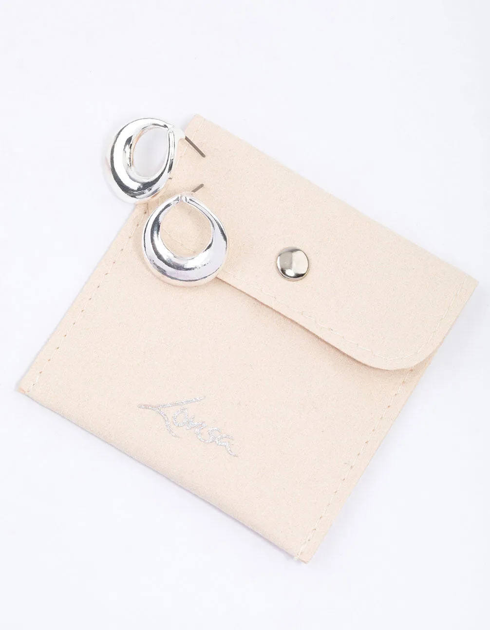 Silver Open Circle Stud Earrings & Polishing Set