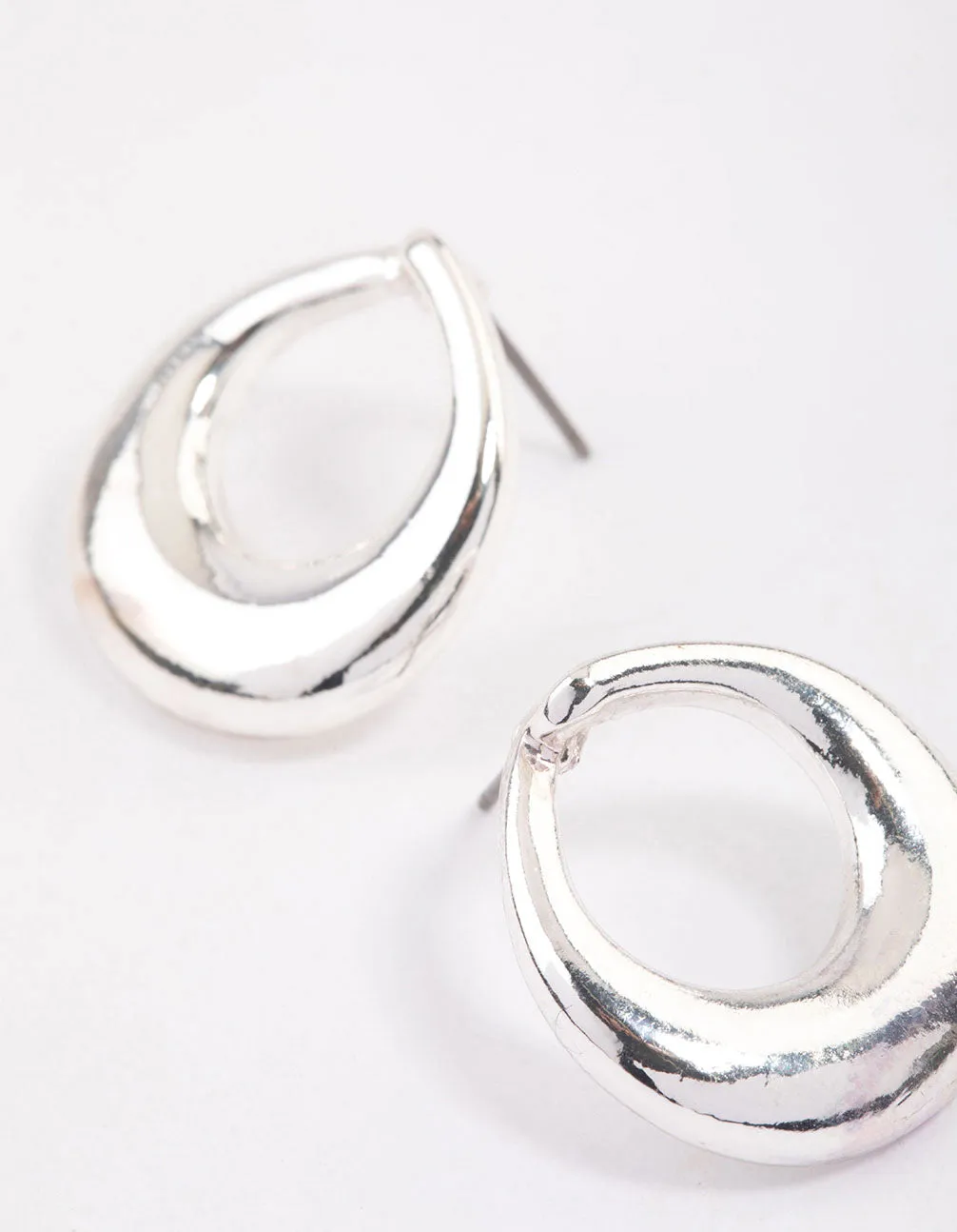 Silver Open Circle Stud Earrings & Polishing Set