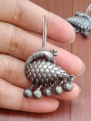 Silver-Plated Daily Wear Peacock Earrings with Ghungroo | Sarichka