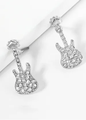 Silver Stud Guitar Earrings