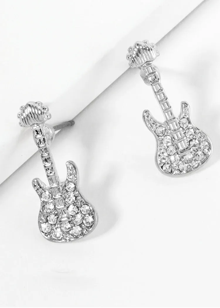 Silver Stud Guitar Earrings